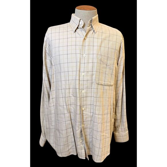 Alan Flusser Men’s Button Down  Plaid Shirt Large 100% Cotton Thick - Picture 2 of 12